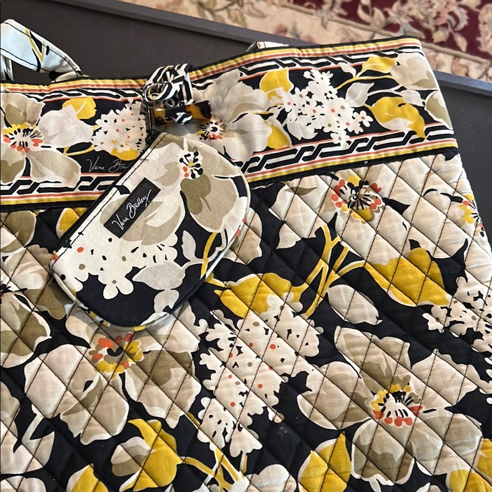 Vera Bradley Slim Shoulder Bag Yellow/Black Tote Bag and Coin Bag